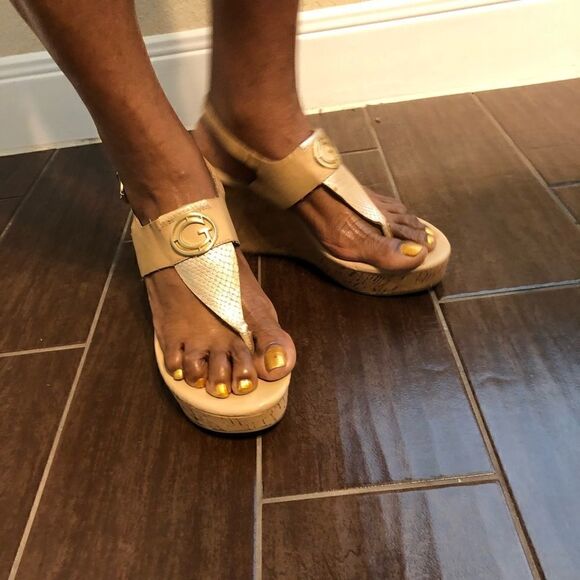 Guess Shoes - Guess tan cork logo wedges